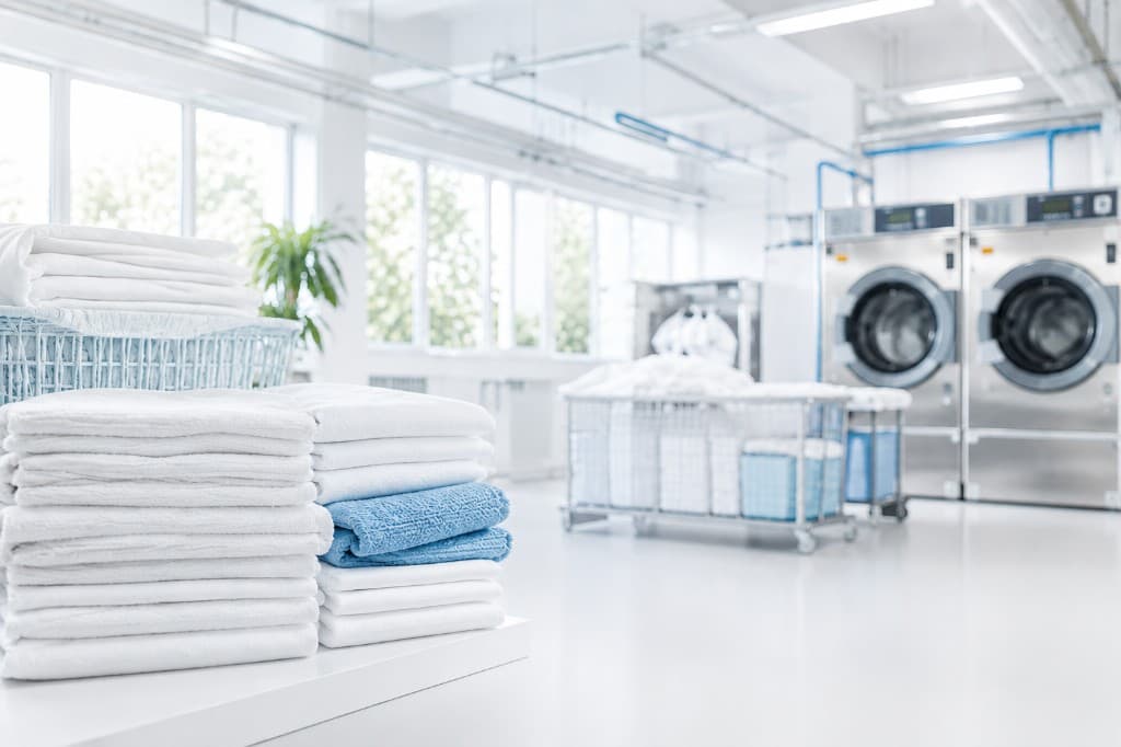 Moderne professionelle Wäscherei mit Industriewaschmaschinen